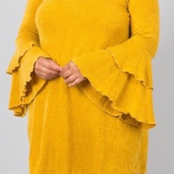 Mustard Yellow Bell Sleeve Knee Length Dress Keyhole Sweater Dress 2xl 3xl - Picture 7 of 11